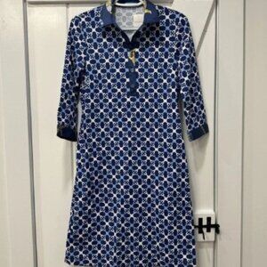 J Mclaughlin‎ Elena Dress XS Blue Essex Geo NWT $228 Catalina Stretch 1/2 Button